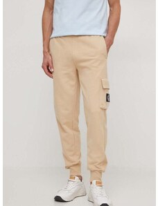 Calvin Klein Jeans pamut melegítőnadrág bézs, sima