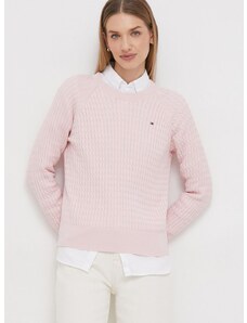 Tommy Hilfiger pamut pulóver könnyű, rózsaszín
