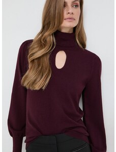 Morgan gyapjúkeverék pulóver könnyű, női, bordó, garbónyakú
