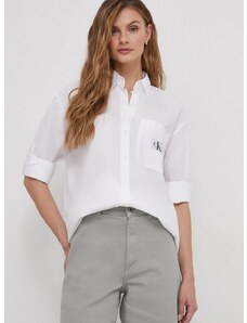 Calvin Klein Jeans pamut ing női, galléros, fehér, relaxed
