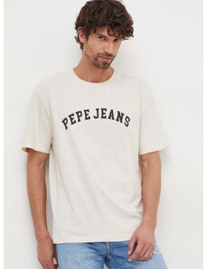 Pepe Jeans pamut póló bézs, férfi, nyomott mintás