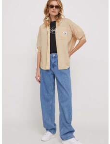 Calvin Klein Jeans pamut ing női, galléros, bézs, relaxed