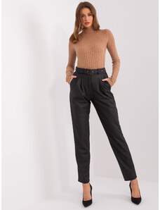 Fashionhunters Black trousers made of eco-leather with straight legs