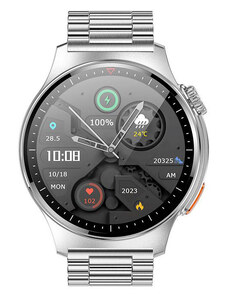 Smart Watch QW49 fémszíjas magyar menüs okosóra telefon funkciókkal - ezüst + ajándék gumiszíj