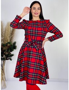 Webmoda Női kockás A-szabású karácsonyi ruha övvel