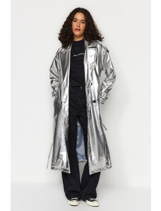 Trendyol ezüst öves fényes árok kabát