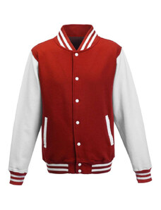 Vastag férfi pulóver, Just Hoods AWJH043, patenttal záródó, Fire Red/Arctic White-3XL