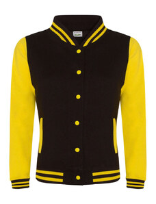 Vastag Női pulóver, Just Hoods AWJH043F, patenttal záródó, Jet Black/Sun Yellow-XS
