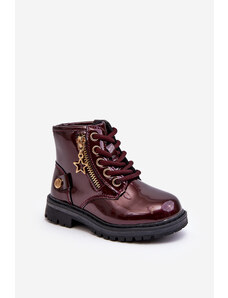 Kesi Girls' patent leather boots with zipper, warm burgundy Felori