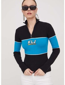 Karl Lagerfeld Jeans pulóver női, fekete, félgarbó nyakú