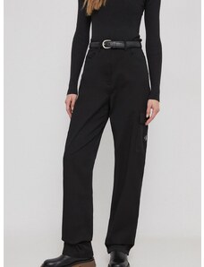 Calvin Klein Jeans nadrág női, fekete, magas derekú egyenes
