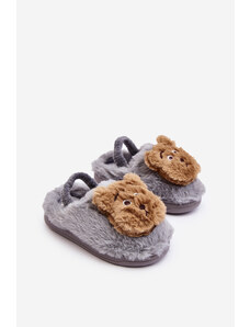 Kesi Children's fur slippers with teddy bear, Grey Dicera