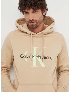 Calvin Klein Jeans pamut melegítőfelső fekete, férfi, nyomott mintás, kapucnis
