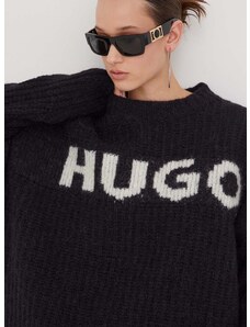 HUGO gyapjú pulóver meleg, női, fekete