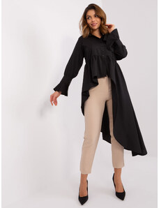 Fashionhunters Black asymmetrical women's shirt with ruffles