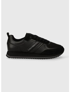 Calvin Klein bőr sportcipő LOW TOP LACE UP MIX fekete, HM0HM01280