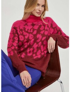United Colors of Benetton pulóver gyapjú keverékből könnyű, rózsaszín, garbónyakú