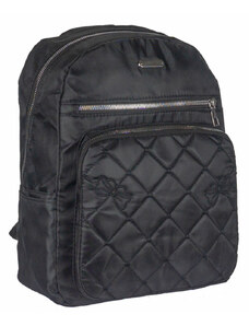 Három rekeszes steppelt elejű fekete textil hátizsák Federico