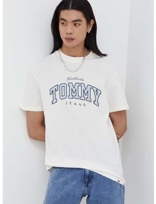 Tommy Jeans pamut póló zöld, férfi, nyomott mintás
