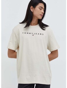 Tommy Jeans pamut póló bézs, férfi, nyomott mintás