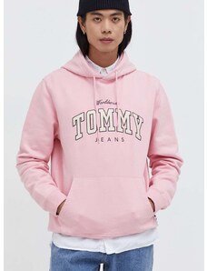Tommy Jeans pamut melegítőfelső rózsaszín, férfi, nyomott mintás, kapucnis