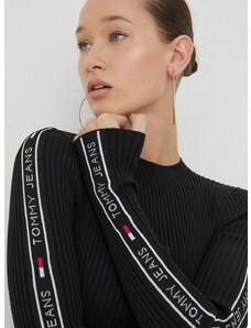 Tommy Jeans pulóver könnyű, női, fekete, félgarbó nyakú