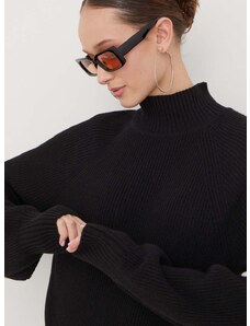 HUGO gyapjúkeverék pulóver könnyű, női, fekete, garbónyakú