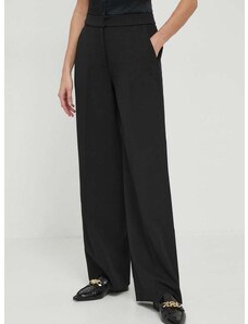 Calvin Klein nadrág gyapjú keverékből fekete, magas derekú széles
