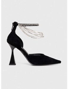 Karl Lagerfeld velúr magassarkú cipő DEBUT II fekete, KL32014