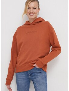 Calvin Klein pamut melegítőfelső narancssárga, női, nyomott mintás, kapucnis, K20K205449
