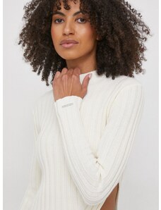 Calvin Klein gyapjúkeverék pulóver könnyű, női, bézs, félgarbó nyakú