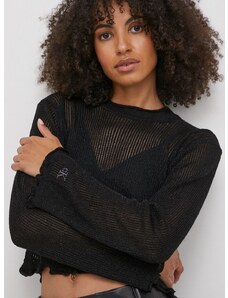 Calvin Klein Jeans pulóver könnyű, női, fekete, félgarbó nyakú