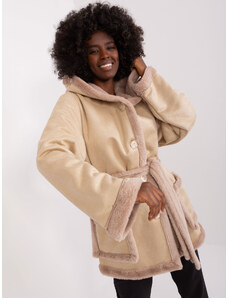 Fashionhunters Beige short winter coat with a hood