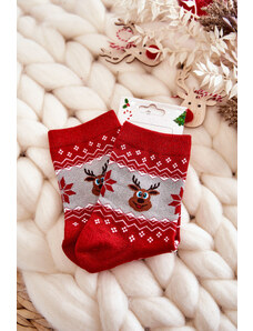 Kesi Women's Christmas Socks Shiny Reindeer Red and Grey