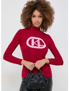 Karl Lagerfeld pulóver könnyű, női, piros, félgarbó nyakú