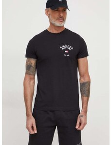 Tommy Hilfiger pamut póló fekete, férfi, nyomott mintás