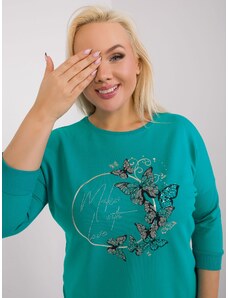 Fashionhunters Turquoise plus size blouse with a round neckline