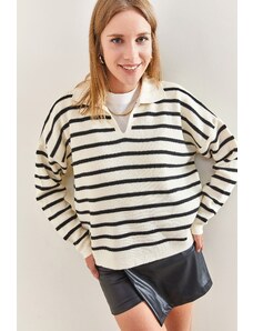 Bianco Lucci női pólónyakú csíkos oversize kötöttáru pulóver
