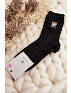 Kesi Patterned socks for women with teddy bear, black