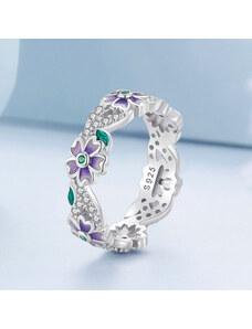 Ékszerkirály Ezüst gyűrű, lila virágos, 6-os méret