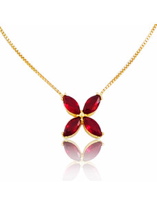 Ékszerkirály 14k arany nyaklánc, vörös, négylevelű virág medállal