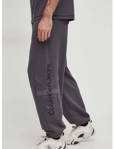 Calvin Klein Jeans pamut melegítőnadrág szürke, nyomott mintás