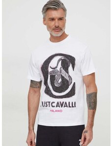 Just Cavalli pamut póló fehér, férfi, nyomott mintás, 76OAHC14 CJ600