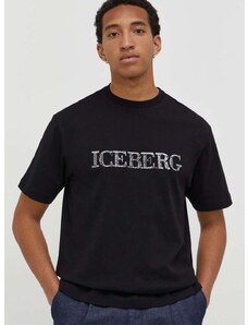Iceberg pamut póló fekete, férfi, nyomott mintás