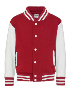 Vastag gyerek pulóver, Just Hoods AWJH043J, patenttal záródó, Fire Red/Arctic White-12/13