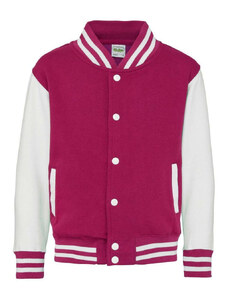 Vastag gyerek pulóver, Just Hoods AWJH043J, patenttal záródó, Hot Pink/White-12/13