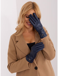Fashionhunters Navy blue gloves with eco-leather