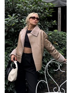 Trend Alaçatı Stili női nyérc dupla mellű gallér für bélelt cipzáras puha műbőr kabát
