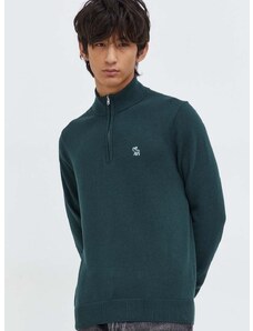 Abercrombie & Fitch gyapjúkeverék pulóver könnyű, férfi, zöld, félgarbó nyakú