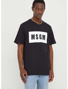 MSGM pamut póló fekete, férfi, nyomott mintás